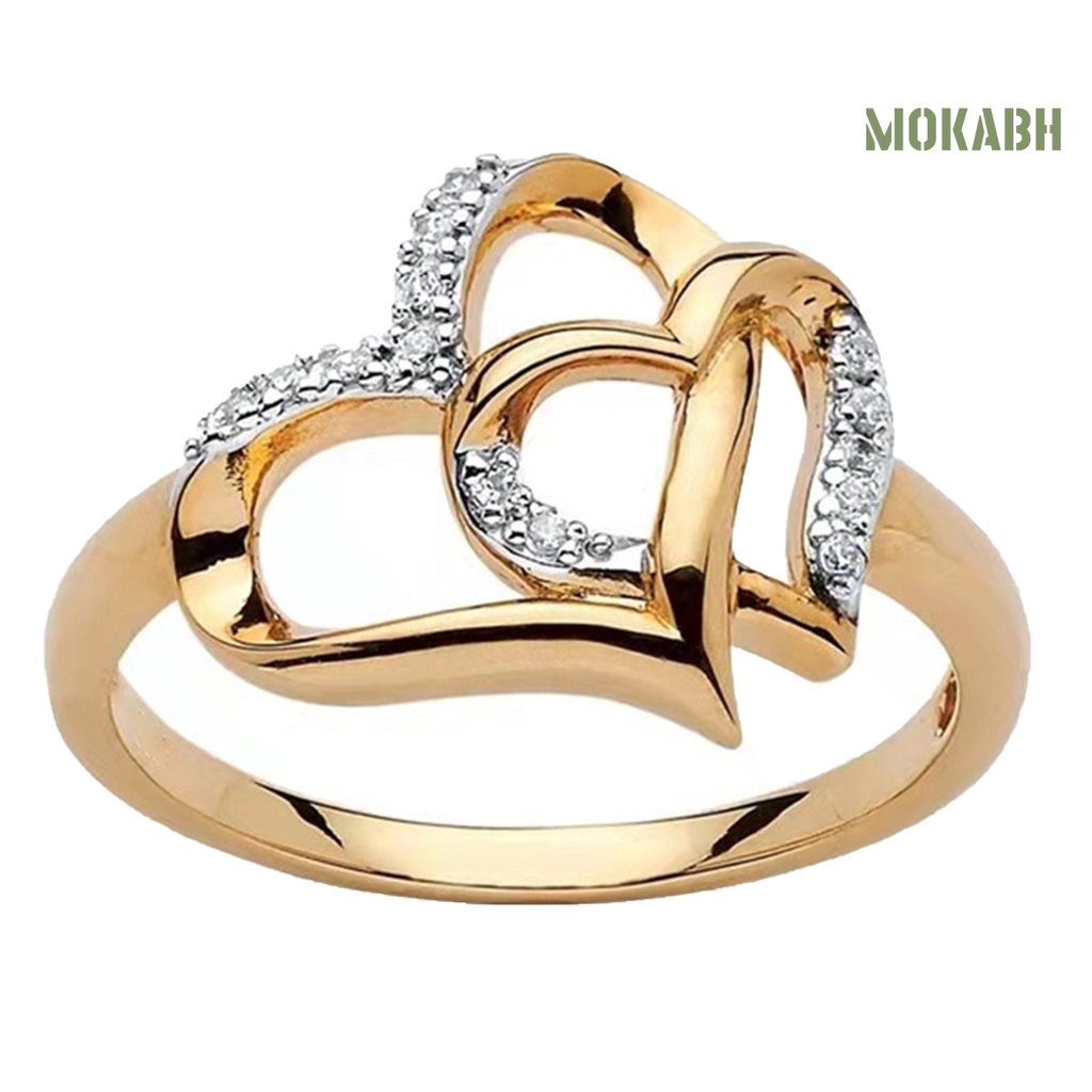 Nhẫn Đính Hôn Hợp Kim Hình Trái Tim Đôi Thanh Lịch Sáng Bóng Cho Nữ