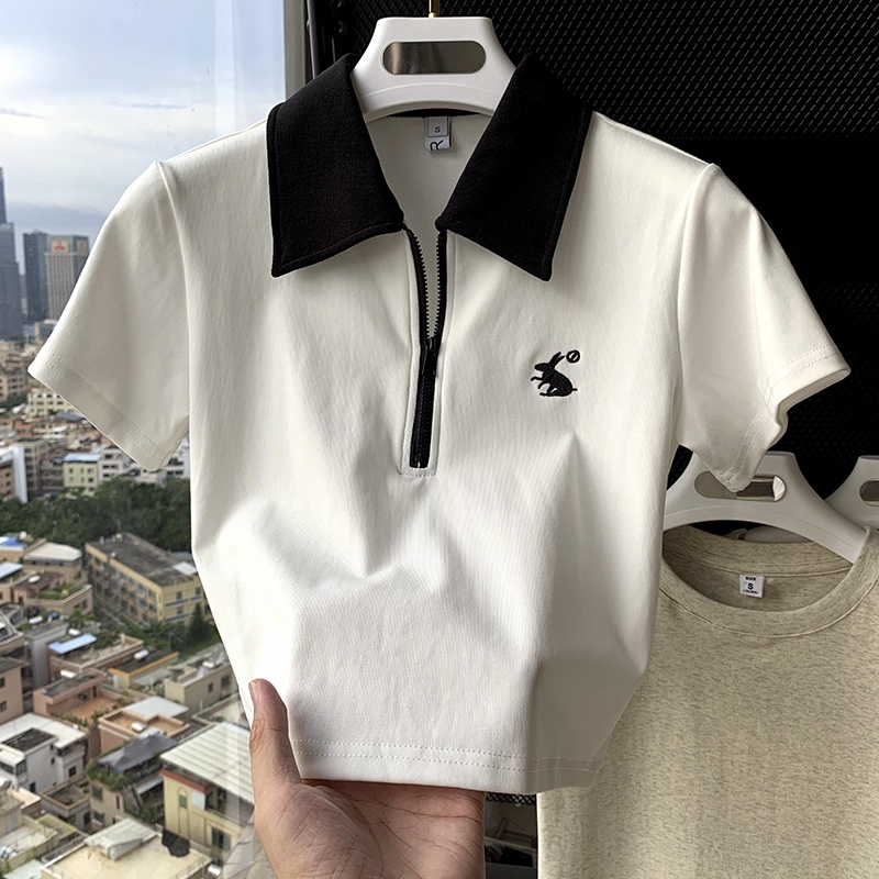 Áo polo Ngắn Tay Thêu Họa Tiết Xinh Xắn Dành Cho Nữ