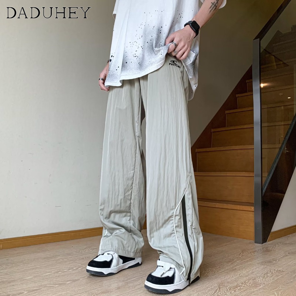 DaDuHey 2023 Summer New American High Street Ins Zipper Casual Pants Men's Fashion Ice Silk All-Match Loose Sports Pants Jogger Pants