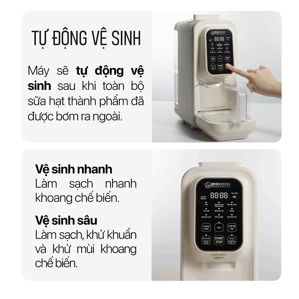 Máy làm sữa hạt tự động 2GOOD SONA I8 (1,2 Lít) - Tự động nấu, tự động vệ sinh, khử sạch vi khuẩn và mùi thực phẩm