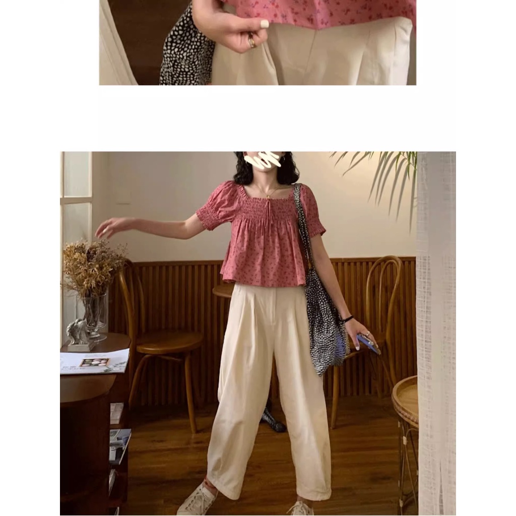 Áo Sơ Mi Tay Ngắn Cổ Vuông In Họa Tiết Hoa Phong Cách Pháp Thời Trang Mùa Hè Xinh Xắn Cho Nữ