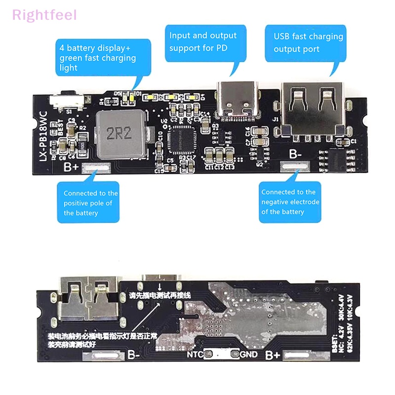 Bảng Mạch Sạc Nhanh 18650 Module QC3.0 Dual USB 18W Type-C DIY Mới