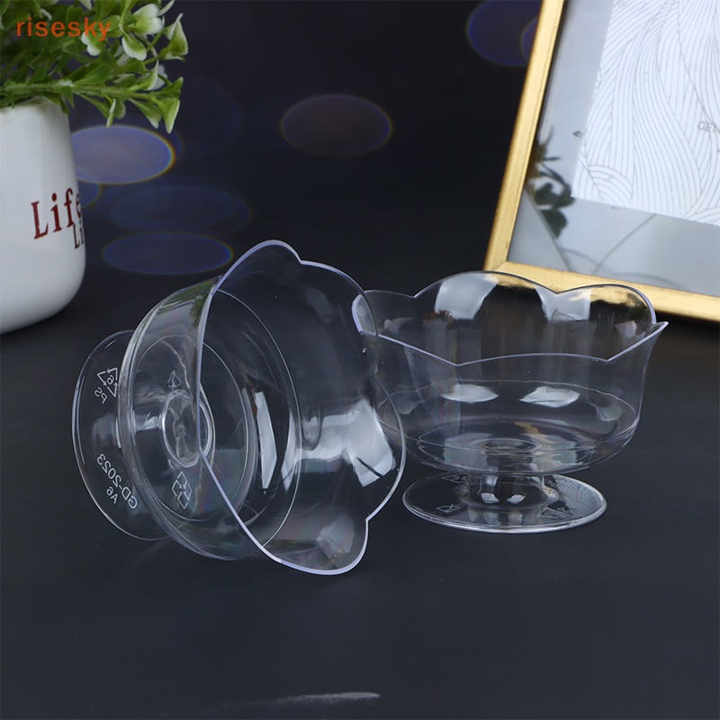 Set 10 Cốc Nhựa Trong Suốt Hình Hoa Sen Sáng Tạo Đựng Bánh Mousse