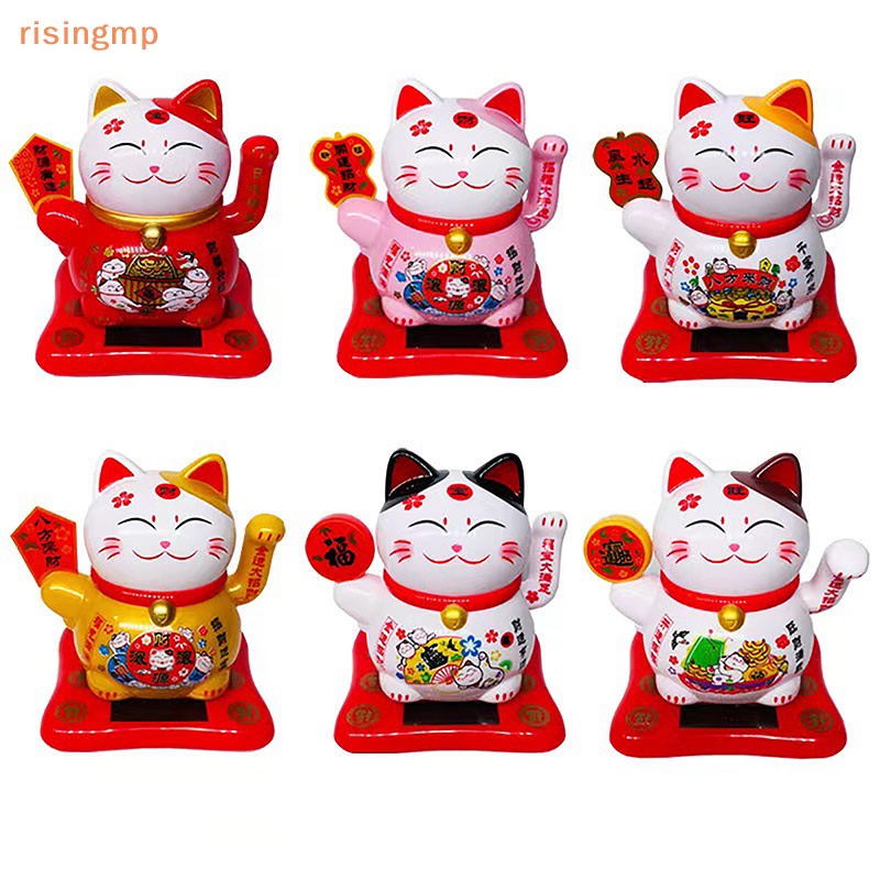 [risingmp] Tượng Mèo May Mắn Hoạt Hình Sử Dụng Năng Lượng Mặt Trời Trang Trí Bảng Điều Khiể