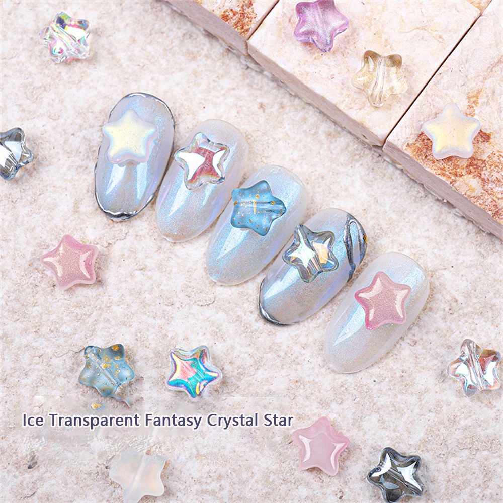 Set 10 Phụ Kiện Trang Trí Móng Tay Màu Kẹo Trong Suốt Hình Ngôi Sao Năm Cánh