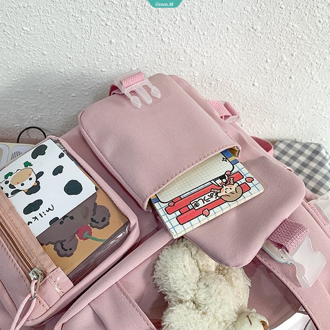 Ba Lô Đi Học Màu Hồng Nhạt Dễ Thương Phong Cách Harajuku Mới 2023 Cho Nữ Sinh Trung Học