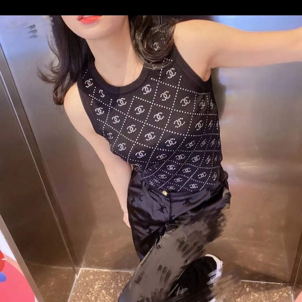 Áo Dệt Kim Sát Nách Cổ Tròn Dáng Ôm Thời Trang Mùa Hè 2023 Cho Nữ