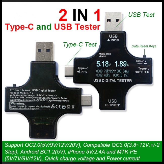 Thiết Bị Kiểm Tra Dòng Điện Kỹ Thuật Số Loại C / USB Thông Minh