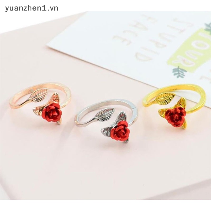 Nhẫn Đính Hôn Mở Hình Hoa Hồng Đỏ Thời Trang Cho Nữ