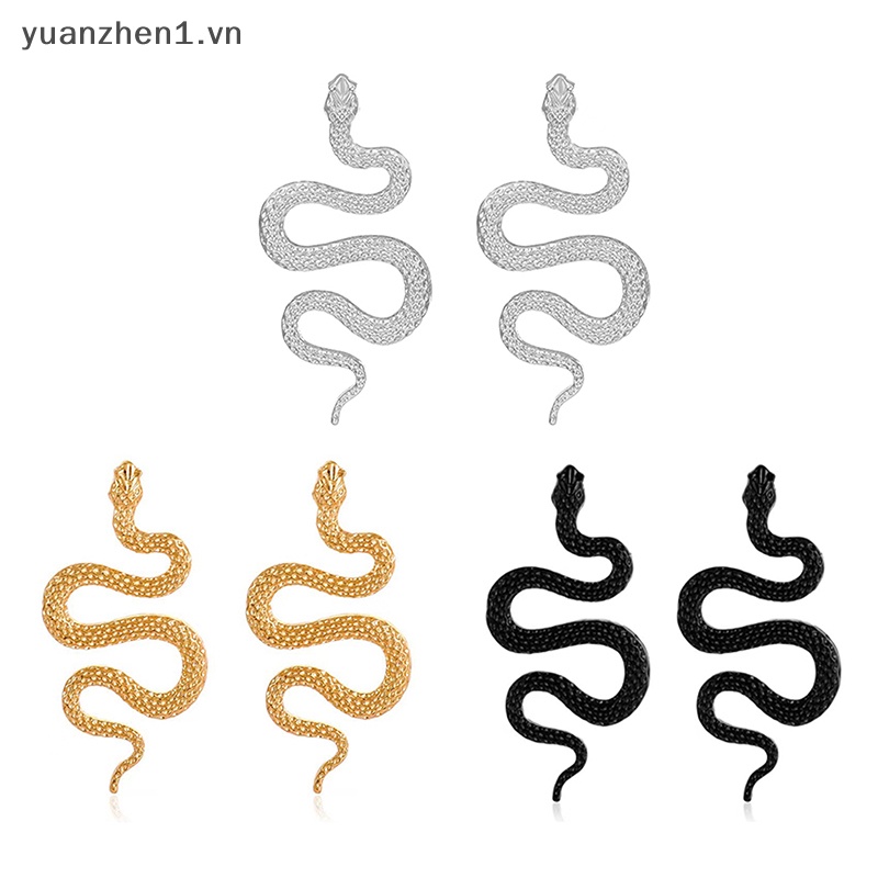 1 Đôi Bông Tai Kim Loại Hình Rắn Phong Cách Punk Thời Trang Cho Nữ