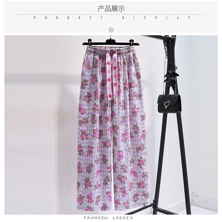 Quần Dài Ống Rộng Lưng Thun Họa Tiết Sọc Caro Phong Cách Hàn Quốc Thời Trang Mùa Hè Cho Nữ Lên Đến 150kg