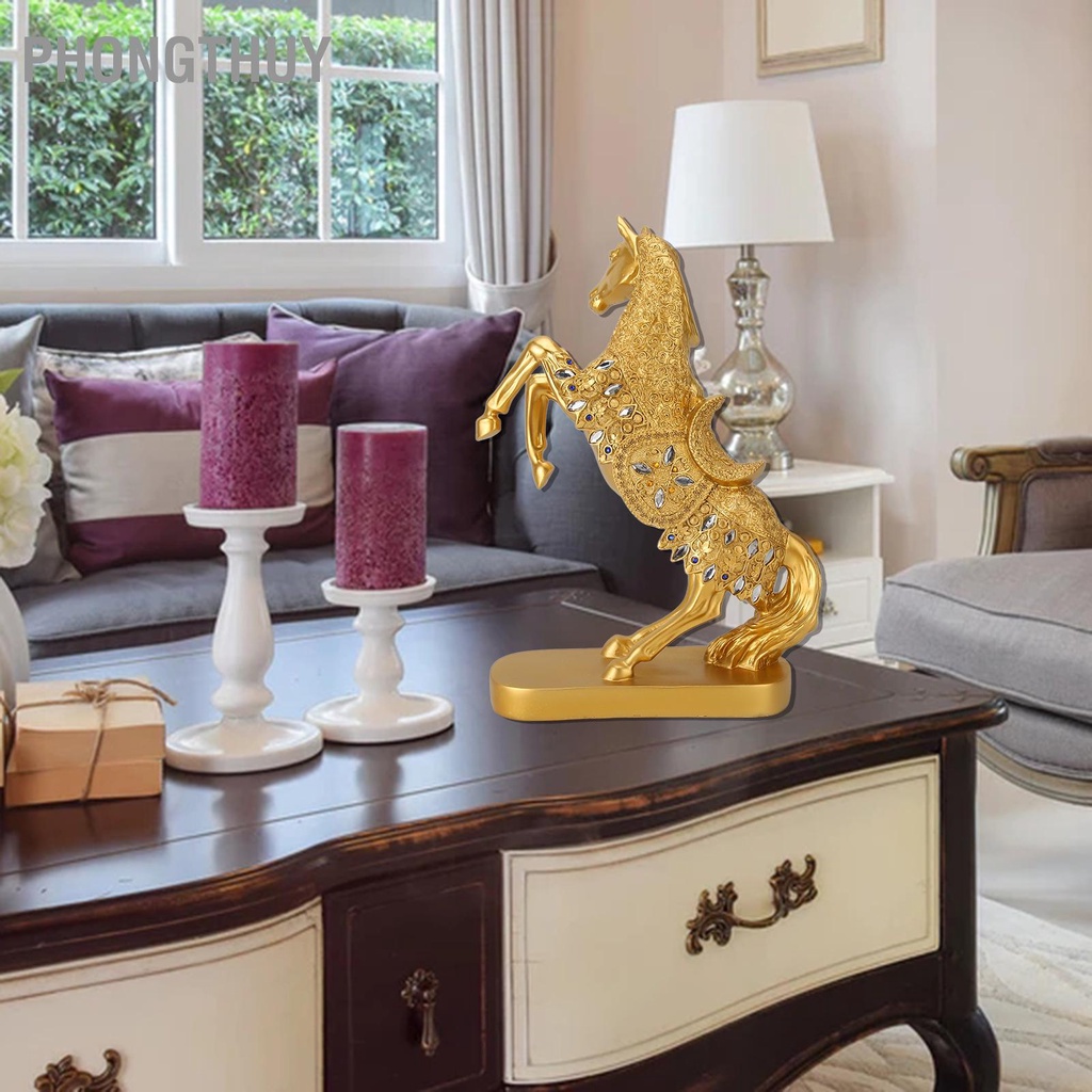 Tượng Ngựa Vàng Đính Đá để bàn May Mắn Phong Thủy Trang Trí Văn Phòng phòng khách