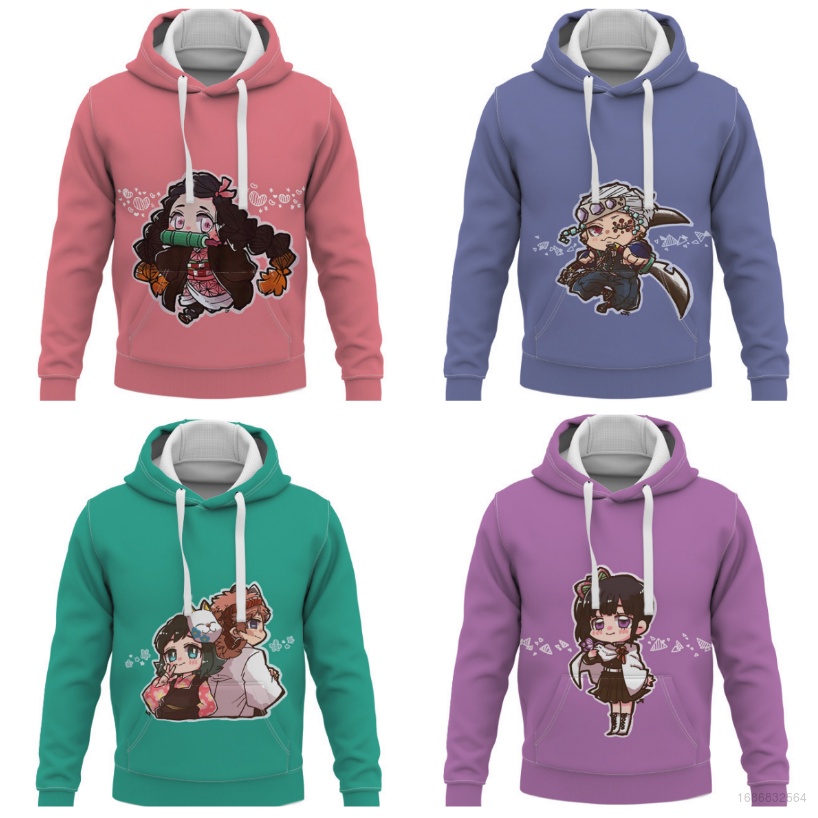 Áo Hoodie Tay Dài Oversize In Họa Tiết Anime Demon Slayer Thời Trang Cho Nam Và Nữ