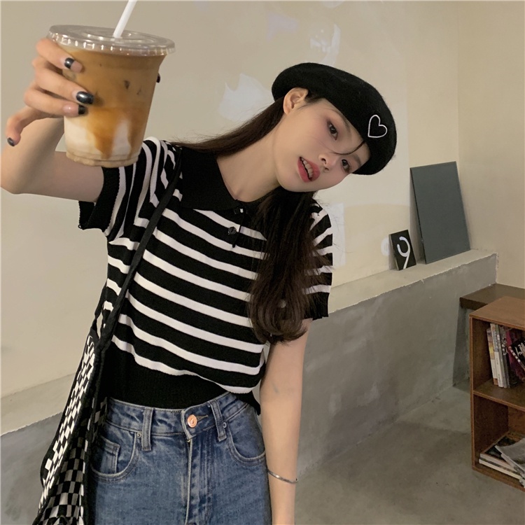 NZN Áo polo Tay Ngắn Họa Tiết Sọc Thời Trang Mùa Hè Cho Nữ