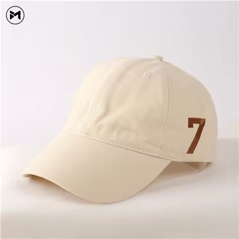 Mũ Lưỡi Trai Cotton Mềm Thêu Số 7 Màu Be Phong Cách Mỹ Hàng Mới 2023