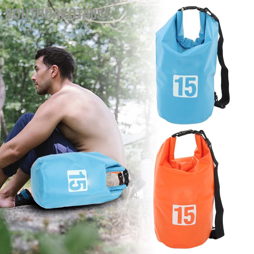 Southdakota051 Túi Khô Chống Thấm Nước Di Động Có Thể Gập Lại PVC Lưu Trữ Đồ Dây Đeo Vai Cho Bơi Đi Bè Cắm Trại 15L