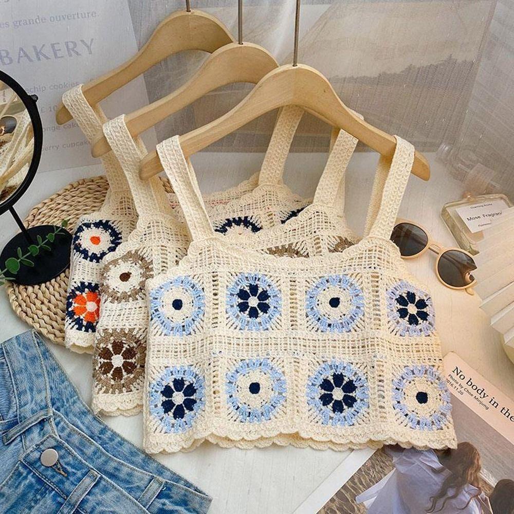 LILYES Áo Croptop Dệt Kim Không Tay Cổ Vuông Họa Tiết Hoa Nhiều Màu Sắc Thời Trang Mùa Hè Cho Nữ