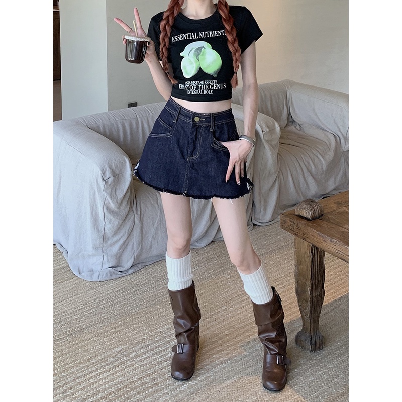 Chân Váy Denim Dáng Chữ a Lưng Cao Thời Trang Mùa Hè