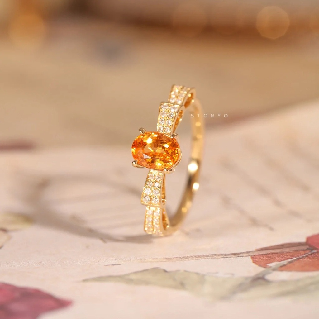 Nhẫn Hở Mạ Vàng Champagne Đính Đá Zircon Hình Nơ Có Thể Điều Chỉnh Kích Cỡ