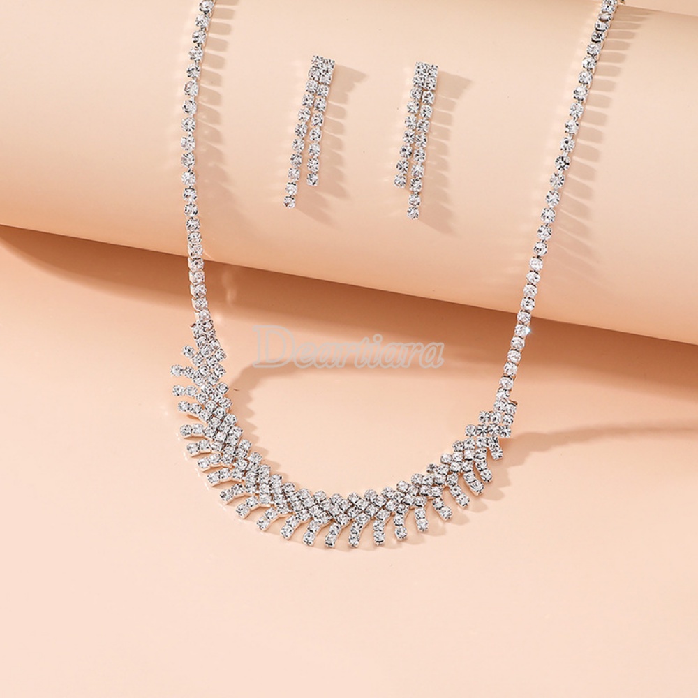 Bộ Vòng cổ + Bông Tai Đính Đá Zircon Toàn Diện Đơn Giản Thời Trang Cho Nữ