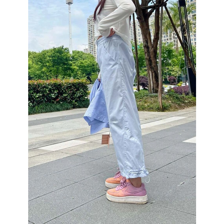 [F &amp; X] Quần Dài Dáng Rộng Eo Cao Dáng Ôm Mỏng Màu Xanh Dương Phong Cách vintage Nhật Bản Độc Đáo Mùa Hè Cho Nữ