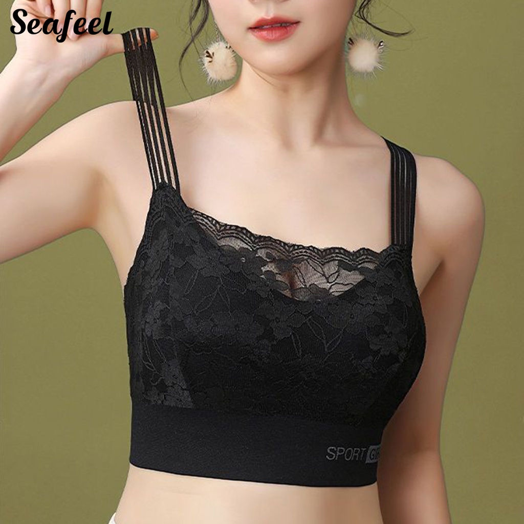 Áo Ngực Thể Thao Nữ Dây Bản Rộng Chữ V Có Đệm Nâng Ngực Chống Chảy Xệ Phối Ren