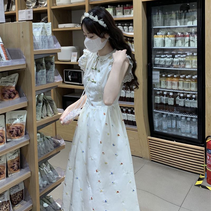 Đầm Hoa Cổ Búp Bê Chắp Vá Phong Cách Hàn Quốc Mới Cho Nữ