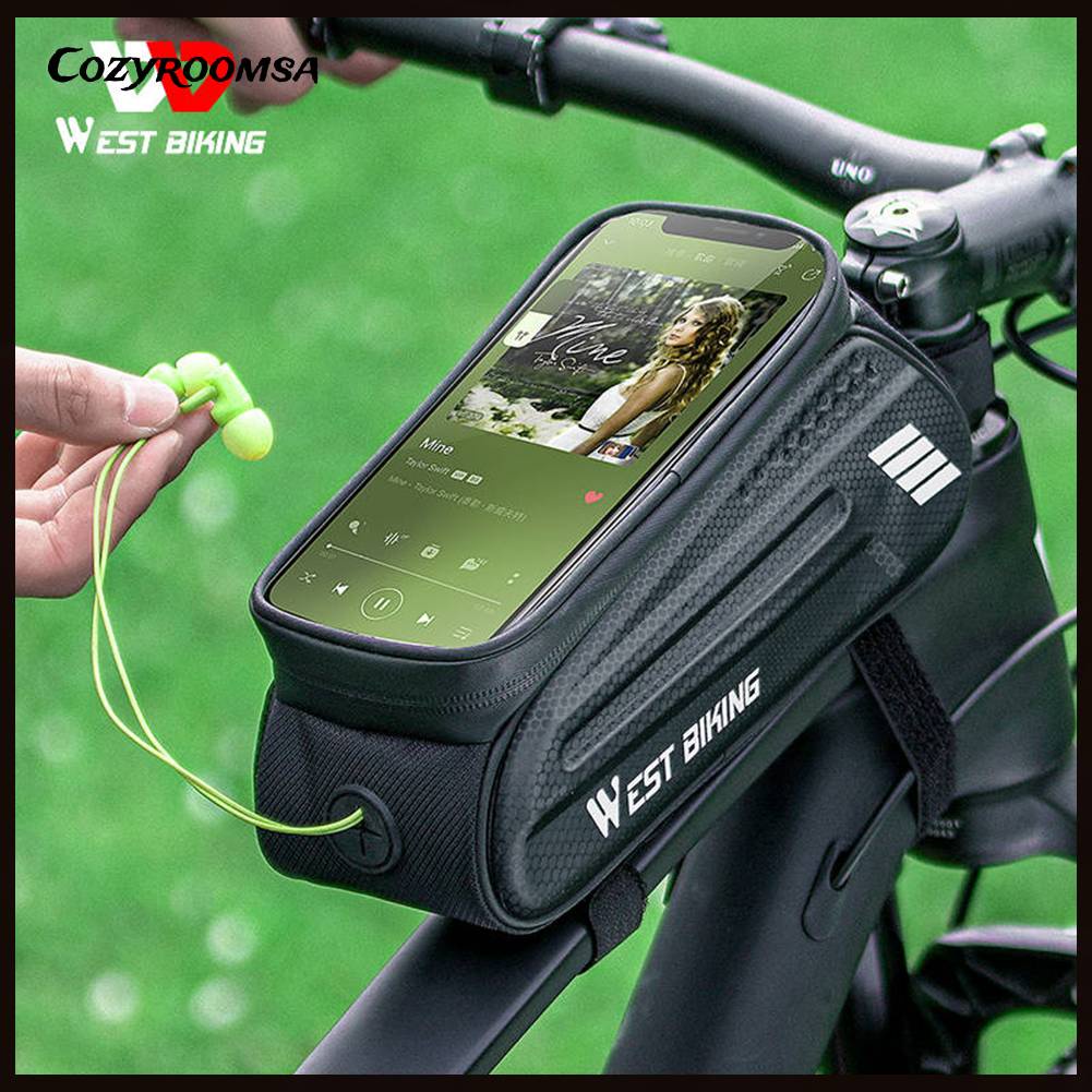 Túi Đựng Đồ Gắn Khung Xe Đạp Chống Nước Có Lỗ Tai Nghe 1.5L