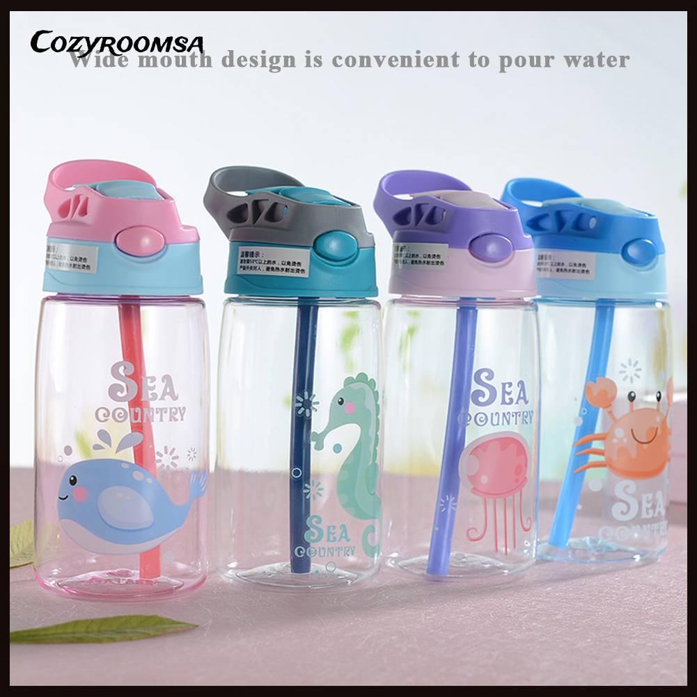 Bình Nước 480ml Có Ống Hút Họa Tiết Hoạt Hình Dễ Thương Cho Bé