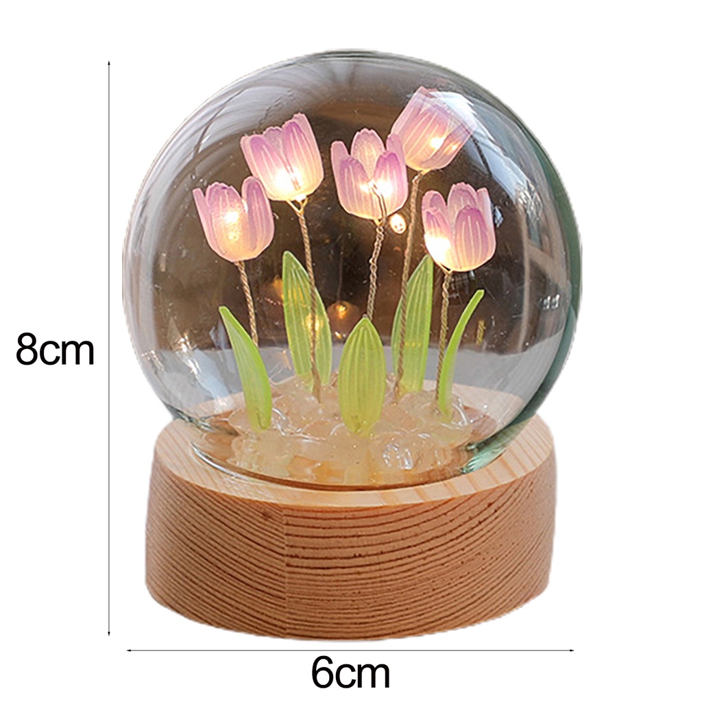1 Bộ Đèn Ngủ Đế Gỗ Mềm Hình Hoa Tulip Tiết Kiệm Năng Lượng