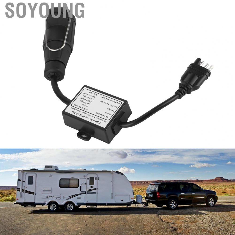 Soyoung Trailer Connector US 4-Pin Flat Plug To EU 13-Pin Portable Light Circuit