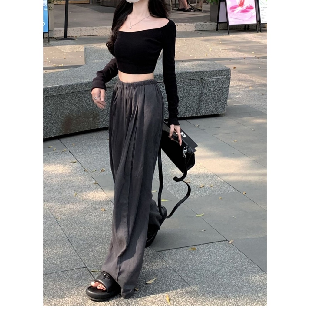 Quần Kaki Dài Ống Rộng Thời Trang Xuân Thu Cao Cấp Cho Nữ