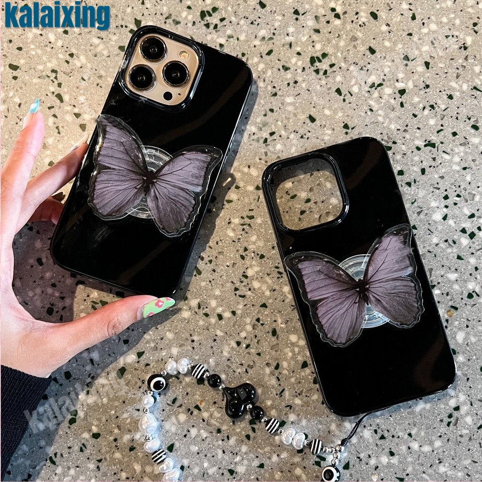 Ốp Điện Thoại Họa Tiết Bươm Bướm Sang Trọng Kèm Giá Đỡ Cho iPhone14 13 12 11 Pro Max XR X XS Max 12 13 Mini 7 8 Plus 7plus