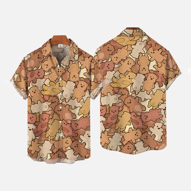 Áo Sơ Mi Tay Ngắn In Họa Tiết Chú Gấu Đeo Kính 3D Thời Trang Cho Nam 2023