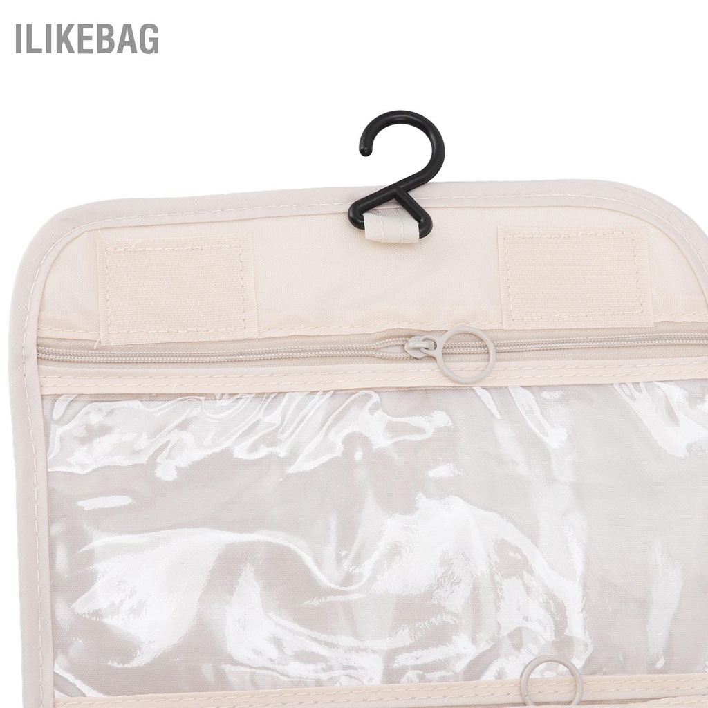Ilikebag Túi Du Lịch Trang Điểm Có Móc Treo Màu Be Vệ Sinh Chống Thấm Nước Dành Cho Nữ Phụ Kiện