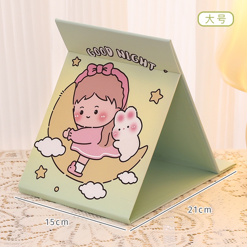 Gương Trang Điểm Gấp Gọn Để Bàn Di Động Họa Tiết Hoạt Hình Dễ Thương Có Thể Điều Chỉnh Kích Thước