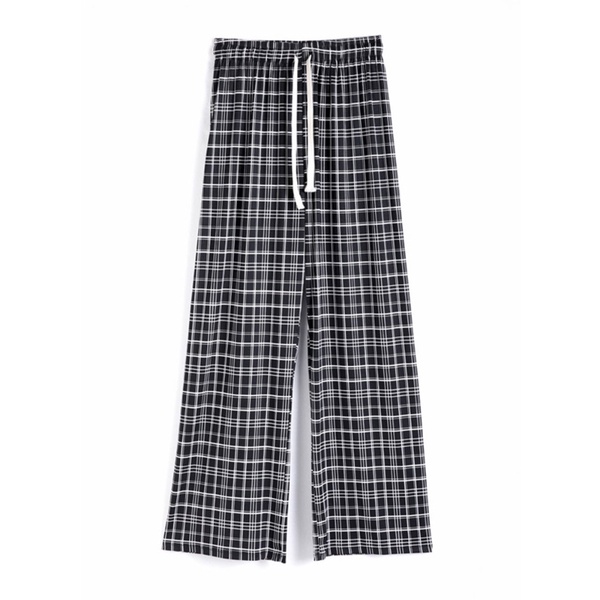 Quần Dài Lưng Cao Ống Rộng Họa Tiết Sọc Caro Thời Trang Mùa Hè Cho Nữ