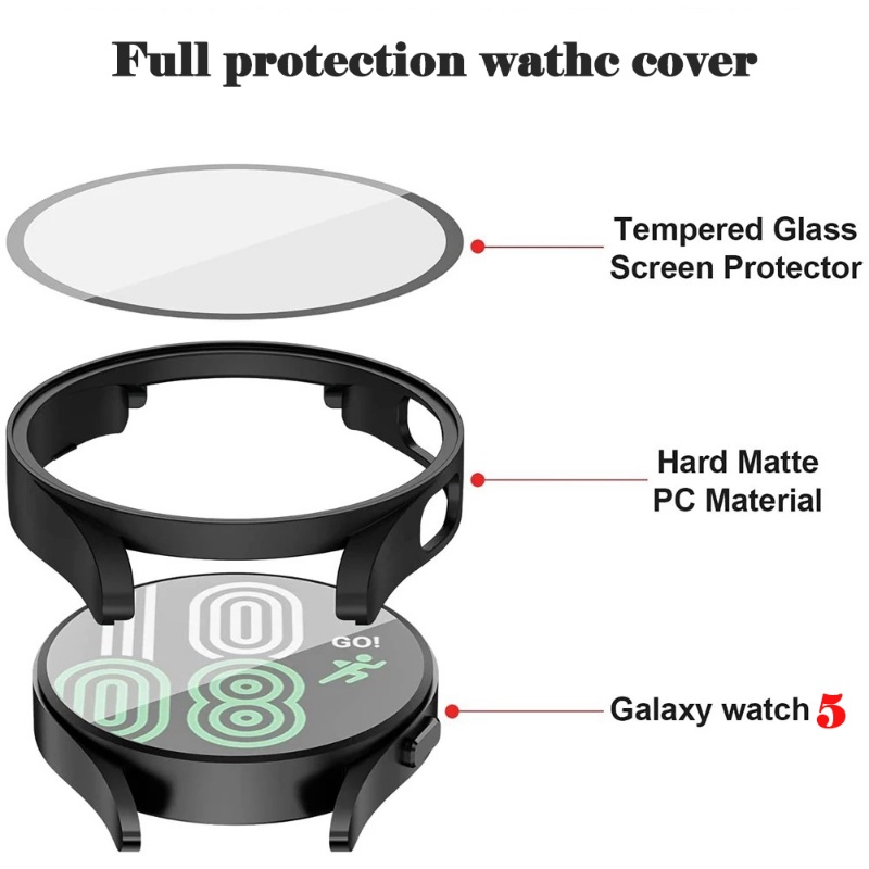 Ốp Lưng PC Cứng Kèm Kính Cường Lực Bảo Vệ Màn Hình Cho Samsung Galaxy Watch 4 / 5 40 44mm