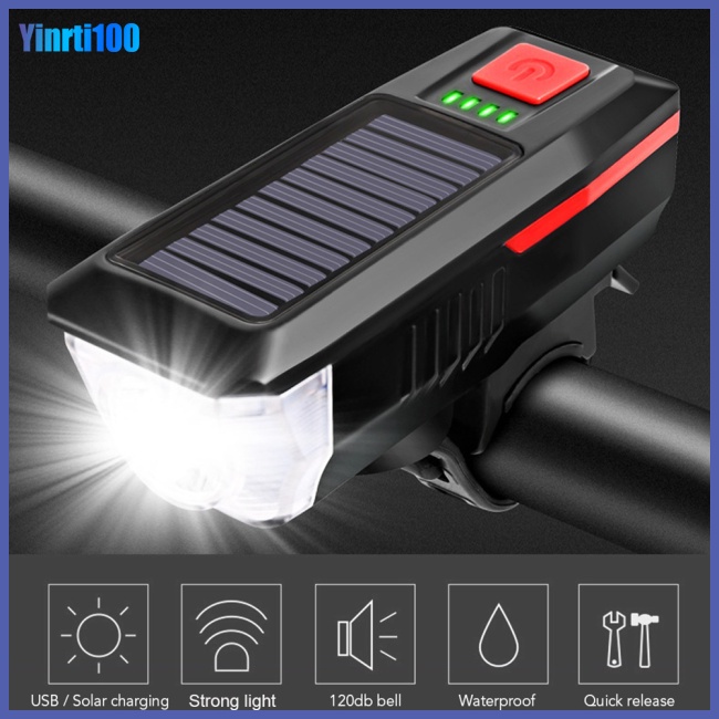 Đèn Pha Xe Đạp Sạc Usb Sử Dụng Năng Lượng Mặt Trời Chống Thấm Nước Tiện Lợi