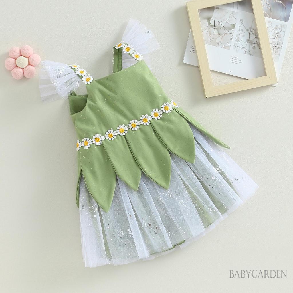 Đầm Công Chúa Mùa Hè Tay Áo Xòe Ghép Vải Tuyn Đính Kim Sa Thêu Hoa Cho Bé Gái 1-5 Tuổi