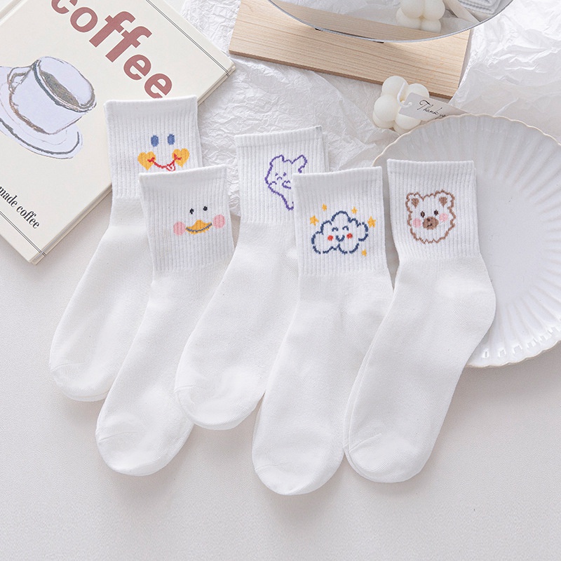 Vớ Cotton Thoáng Khí Họa Tiết Gấu Dễ Thương Phong Cách Hàn Quốc Cho Bé Gái
