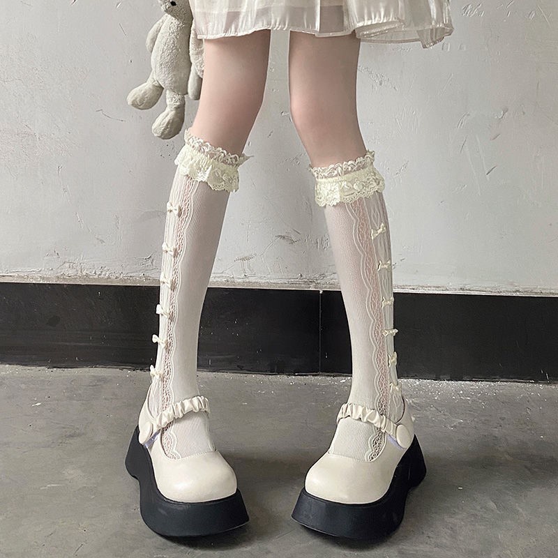 Vớ Ren Tất Mỏng Đính Nơ Phong Cách Lolita Nhật Bản Thời Trang Xuân Hè Cho Nữ