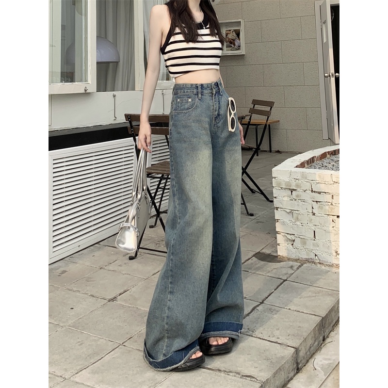 Quần Jean Lưng Cao Ống Suông Rộng Thời Trang Cá Tính