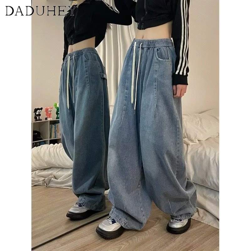 DaDuHey New American High Street Elastic Jeans Niche High Waist Retro Casual Pants Large Size Trousers