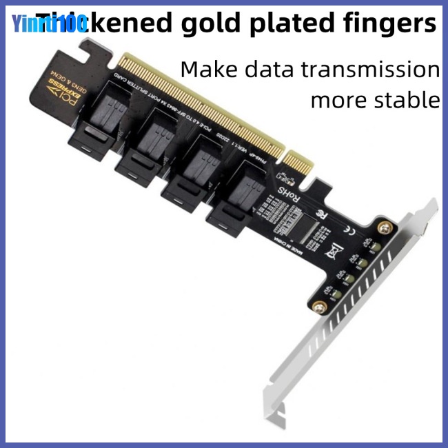 Thẻ Mở Rộng Yinrti Pcie X16 Sang 4 Cổng U.2 Nvme Sff-8643 Sff-8639 Pci-e 4.0 T3eb Có Đèn Led
