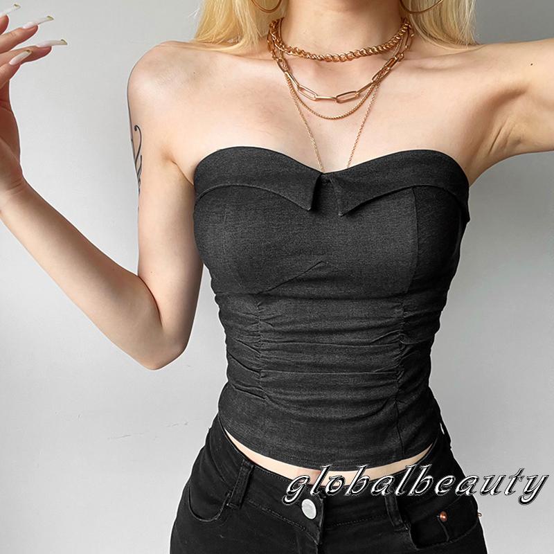 Áo Ống Croptop Không Dây Mỏng Màu Trơn Hở Lưng Thời Trang Mùa Hè Cho Nữ