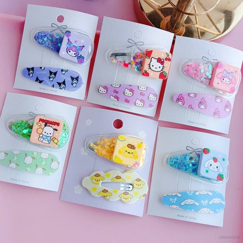 Bộ 2 Kẹp Tóc Hoạt Hình Sanrio Hello Kitty Kuromi Pochacco Cinnamon Cá Tính Thời Trang Cho Nữ