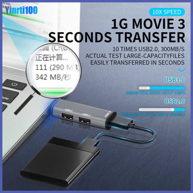 Bộ Chia 3 Cổng Usb Type-c 3.0 Chuyên Dụng Cho Máy Tính Notebook