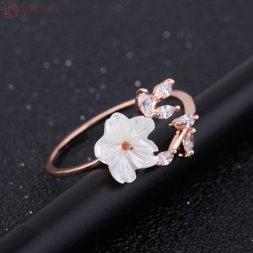 Nhẫn Màu Vàng Hồng Đính Đá Zircon Trắng Có Thể Điều Chỉnh Kích Cỡ