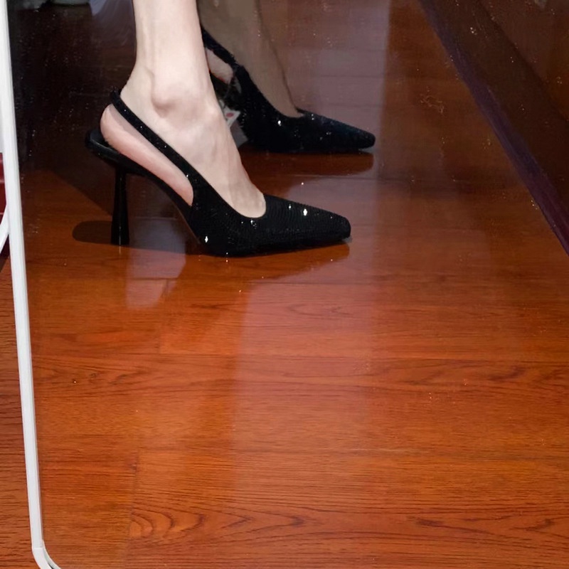 Giày Cao Gót Mũi Vuông Đính Pha Lê Lấp Lánh Thời Trang Quyến Rũ Cho Nữ